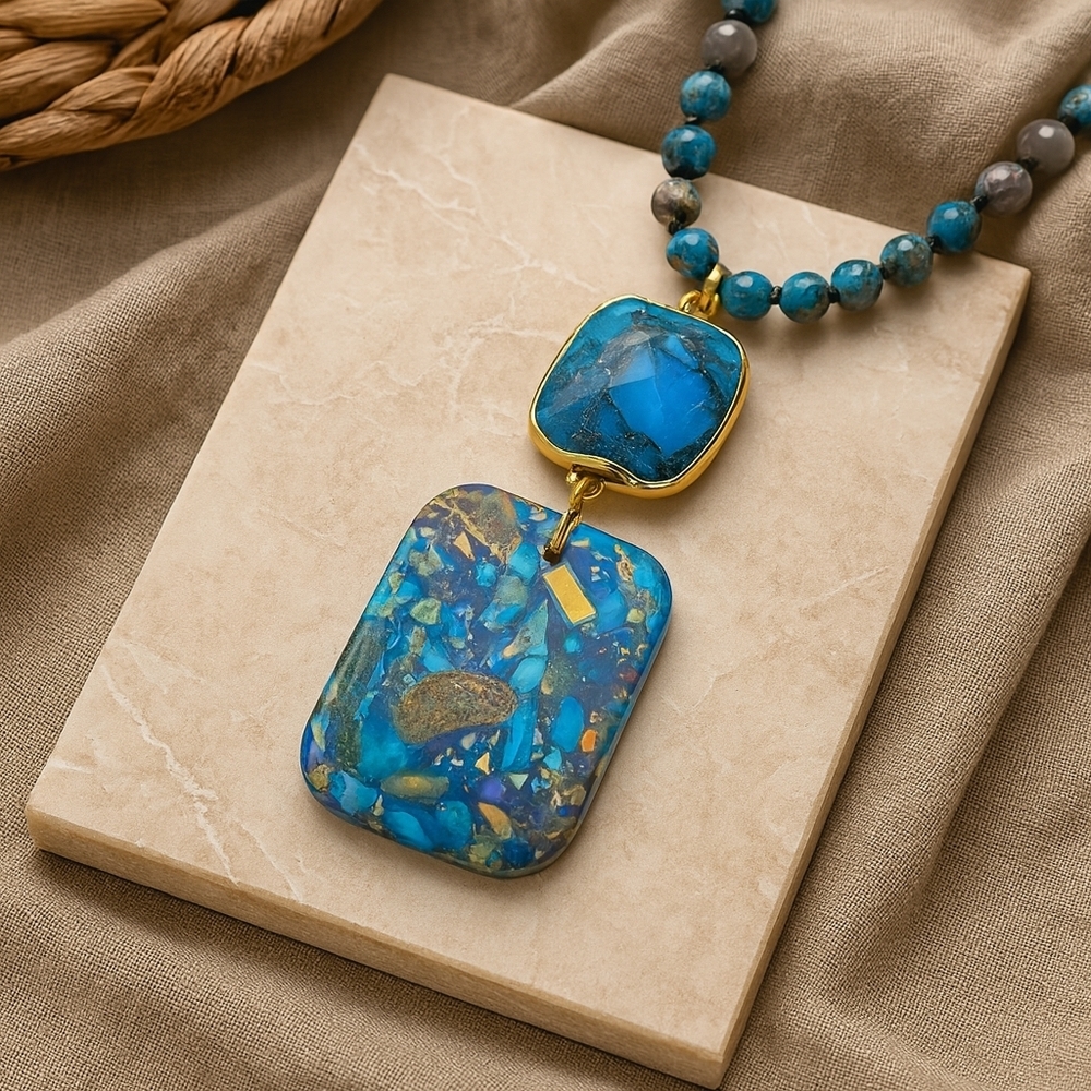Radiant Orgonite Energy Pendant & Vibrant Crystal Beads Boho-Chic Necklace - Picture 12 of 14